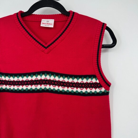 Hanna Andersson Red Vest Nordic Sweater Cotton Pullover Navy Trim Size 140  10 - Picture 3 of 9